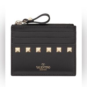 VALENTINO GARAVANI
Black Leather Rockstud Coin and Card Holder